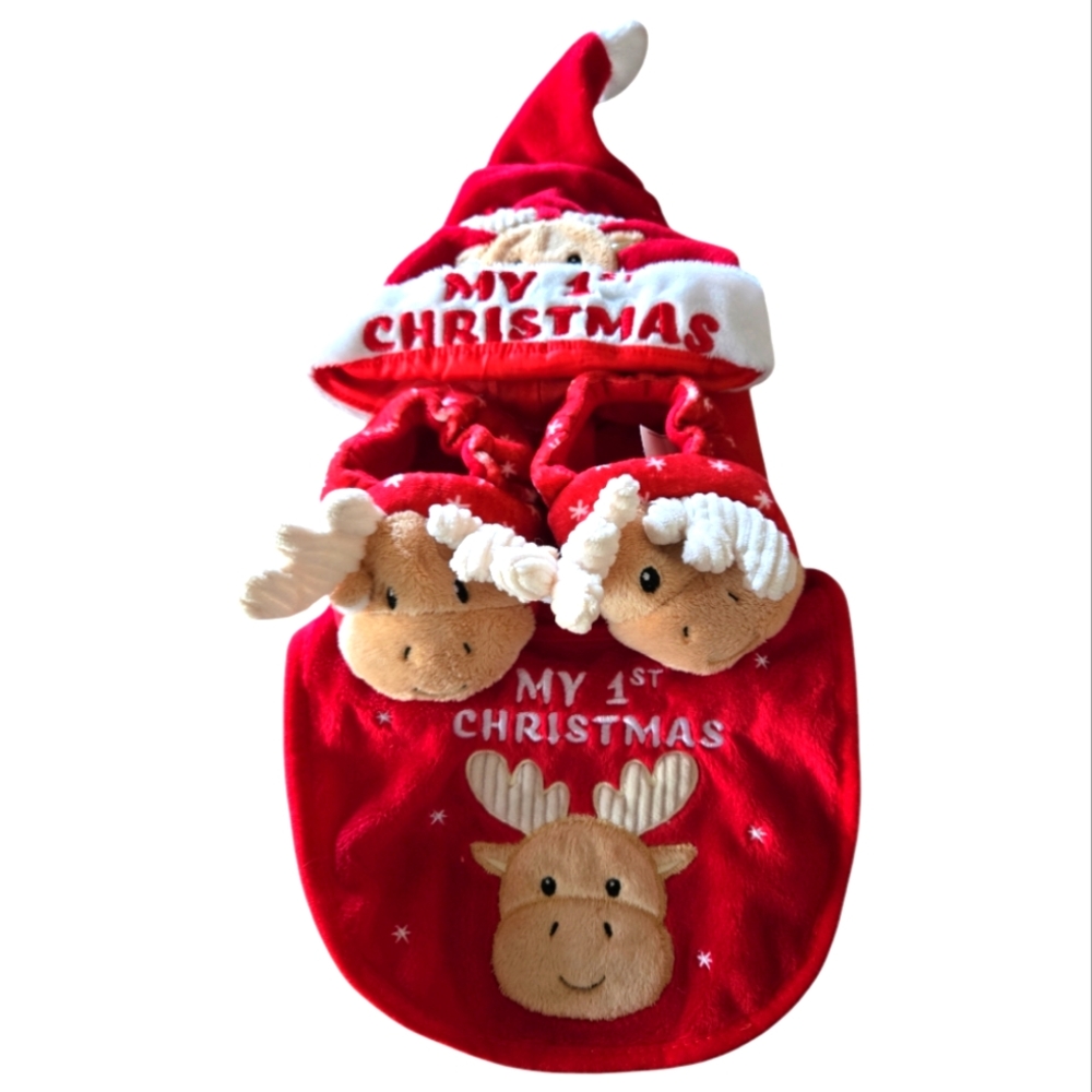 My First Christmas Raindeer Hat Bib Slippers